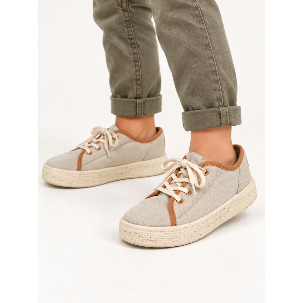 Hey Dude Wally Kids Youth YT2 Beige Canvas Lace Up Sneakers Speckled Sole Casual